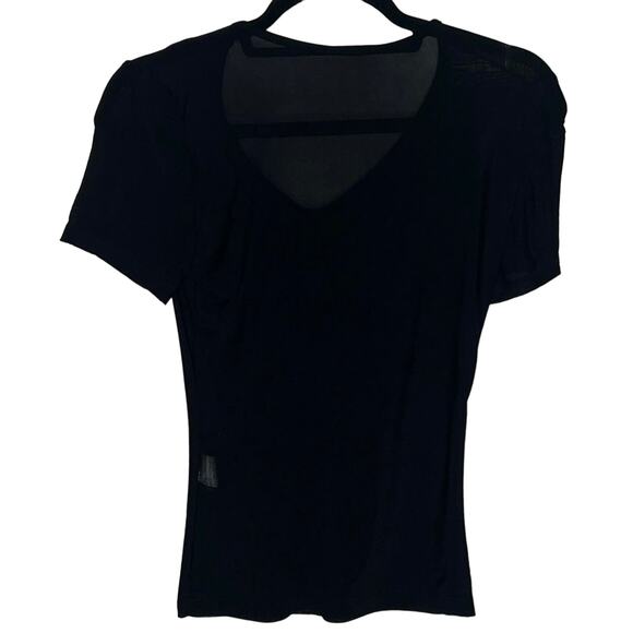 Y2K Sheer Top Short Sleeve Basic Vintage T-Shirt Stretch V-Neck Blouse Black S - Picture 2 of 8